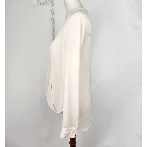 WAYF Wrap Top Crossover Front Cream Sheer Shirt Blouse Women Size S - Picture 3 of 6